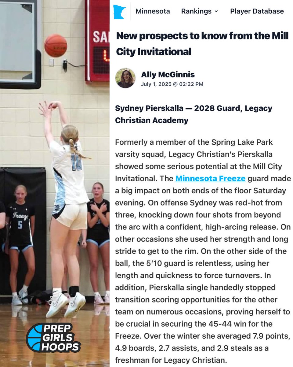 This summer Syd Pierskalla has become a knockdown 3-pt shooter to go with all the other ways she affects the game. Add that to her character, team-1st attitude &amp; high motor, &amp; it won't be long before college coaches are knocking down her door. Go Syd! <a href="/GMacHoops/">Grant McGinnis</a> <a href="/AllyMcGinnis2/">Ally</a>