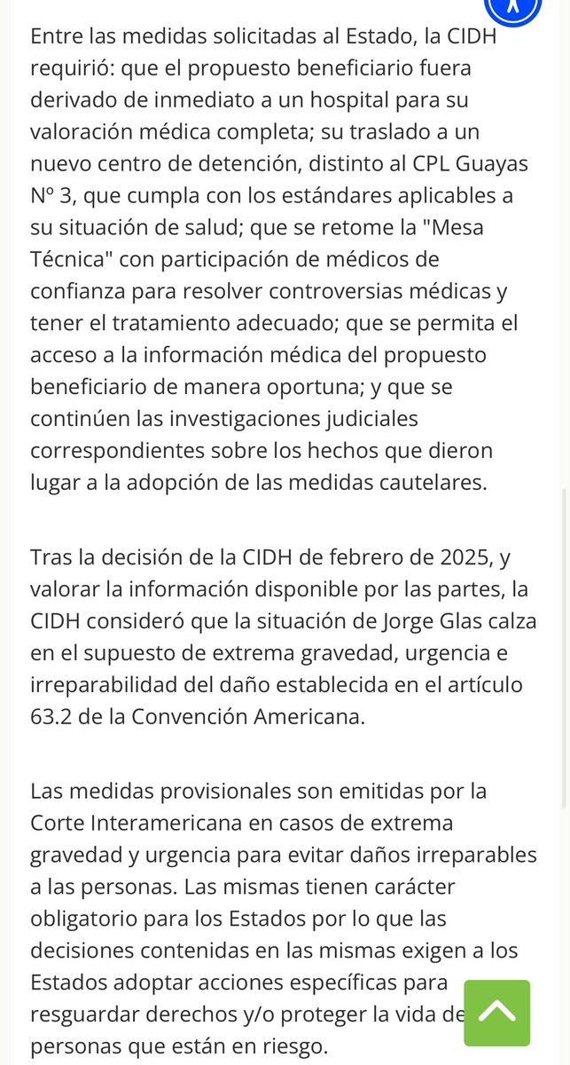 🚨 La <a href="/CIDH/">CIDH - IACHR</a> solicita en forma urgente la intervención de la <a href="/CorteIDH/">Corte Interamericana de Derechos Humanos</a> para que dicte medidas provisionales a favor de <a href="/JorgeGlas/">Jorge Glas</a> ante el incumplimiento de Ecuador de las medidas cautelares acordadas para garantizar su vida e integridad 👇👇👇