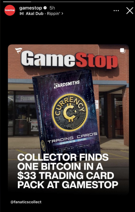 iamrpk's tweet photo. Collector finds one Bitcoin in a $33 trading card pack at GameStop https://t.co/MNaMivOYhI
