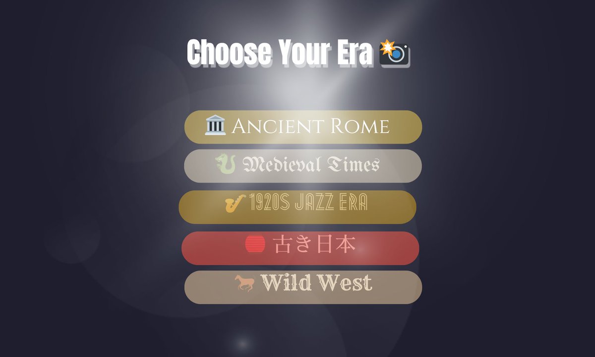 Oluwademil3397's tweet image. Selfies in Ancient Rome? Or the Wild West? 👀📸
Designed a UI for ChronoCam, a time travel selfie experience.
Pick your era. Drop your fave.
Day 13 / 30
#UIConcept #DesignDrop #Day13Design #VisualChallenge