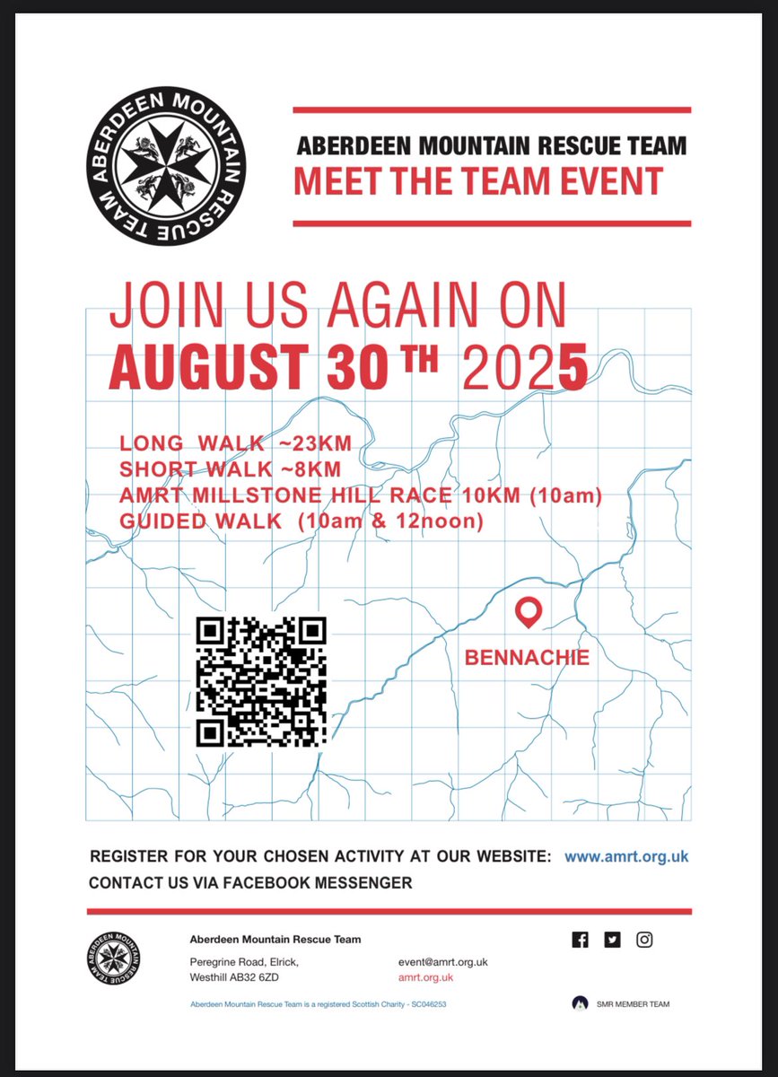 AberdeenMRT's tweet image. ⭐️ We’re looking forward to seeing you all at our event on 30th August. Scan the QR code to enter. Spread the word, bring your family, friends or workmates and make a day of it. There’s something for everyone! ⭐️ #smr #volunteers #aberdeen #aberdeenshire #hillrunning #walking
