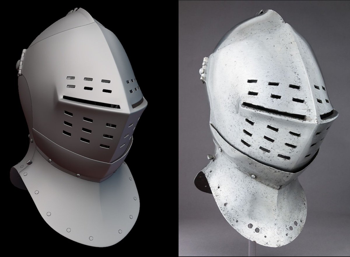 Knights_Path's tweet image. We’ve been a bit quiet lately, but only because we’re busy finishing and polishing several things at once - lots of work, just not much to show yet.
In the meantime, here’s a work-in-progress of our 3D model: a beautiful British Great Bascinet from 1490, designed for foot combat.…