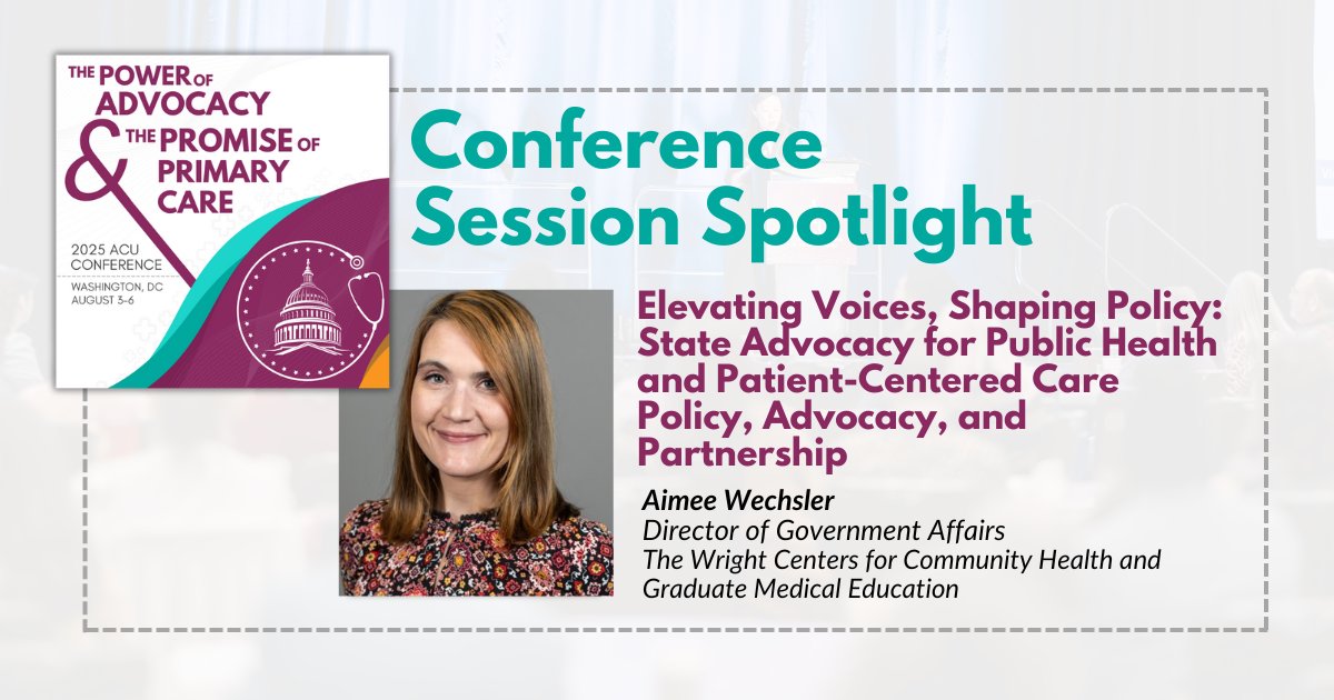 ACU (@acunderserved) on Twitter photo Advocacy plays a vital role in shaping public health & care. At ACU's 2025 Conference, <a href="/WrightCenters/">The Wright Centers for Community Health and GME</a>'s Aimee Wechsler will share a state-level advocacy model to consistently engage with legislators to drive change & improve outcomes. Sign up for #ACUConf: bit.ly/3HRNfpS Advocacy plays a vital role in shaping public health & care. At ACU's 2025 Conference, <a href="/WrightCenters/">The Wright Centers for Community Health and GME</a>'s Aimee Wechsler will share a state-level advocacy model to consistently engage with legislators to drive change & improve outcomes. Sign up for #ACUConf: bit.ly/3HRNfpS