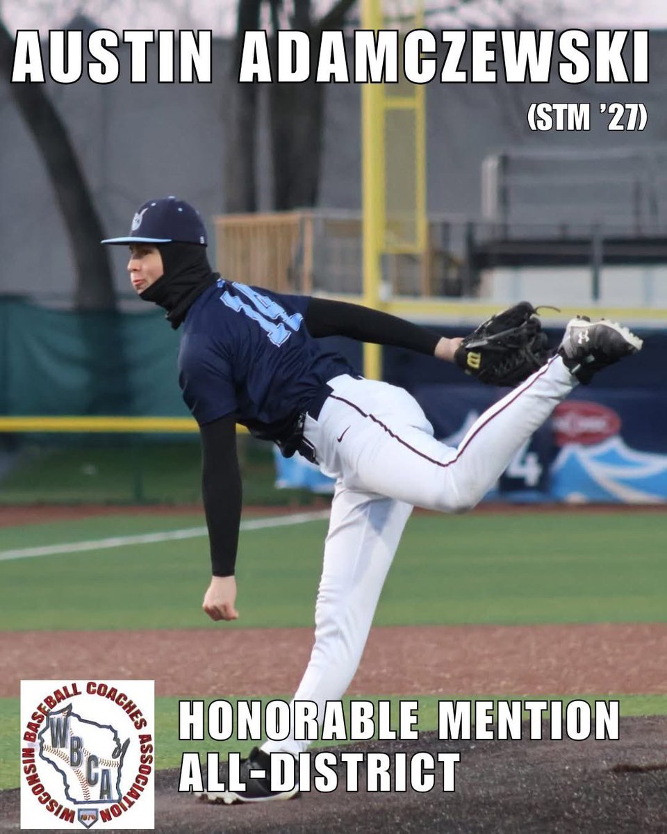 Congrats to Austin Adamczewski (STM '27)   on earning 2025 Wisconsin Baseball Coaches Association (WBCA) All-District recognition!