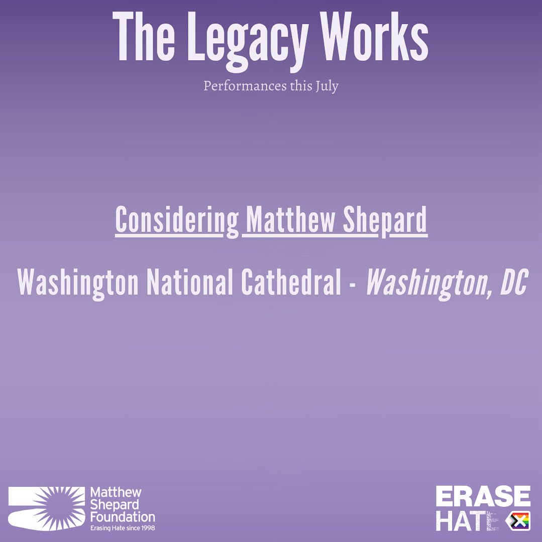 Please join us in celebrating the local artists and communities raising their voices to share Matthew’s story in July.

To request resources for your production, please visit the Legacy Works link in our bio.

#erasehate #thelaramieproject #consideringmatthewshepard