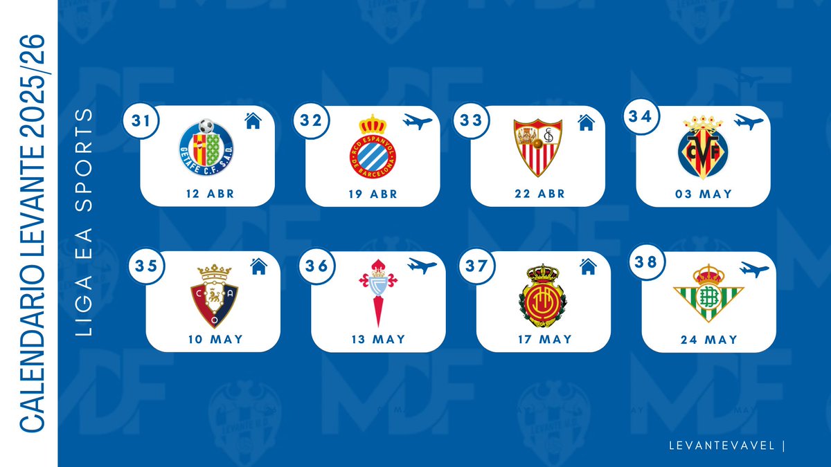 ✅ 𝐂𝐀𝐋𝐄𝐍𝐃𝐀𝐑𝐈𝐎 
El regreso del Levante a Primera División será, precisamente, contra el Deportivo Alavés. 

La fecha del derbi valenciano:
23/11 - en Mestalla
15/02 - en el Ciutat de València 

#OrgullGranota #LevanteUD