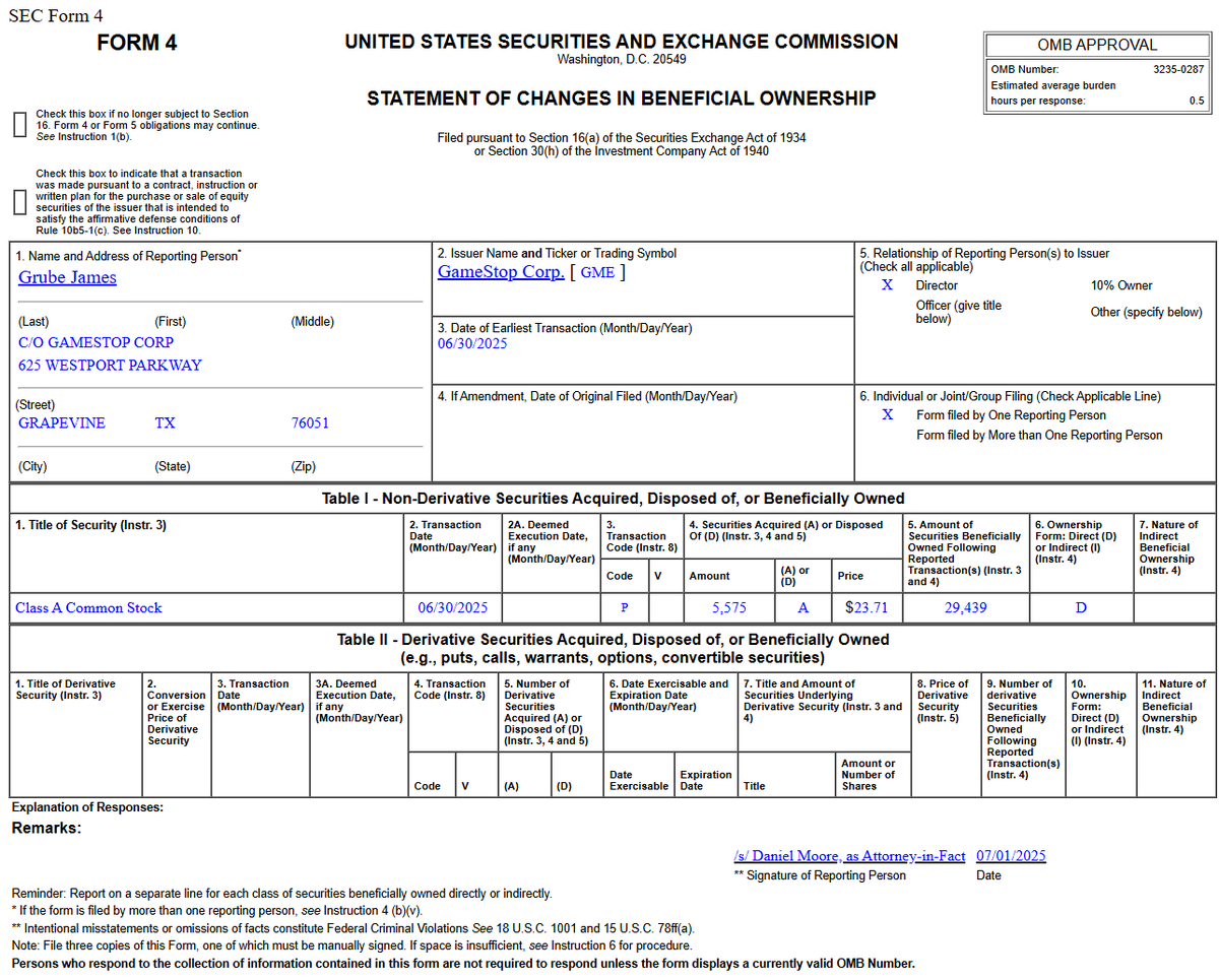 $GME insider James Grube buying more