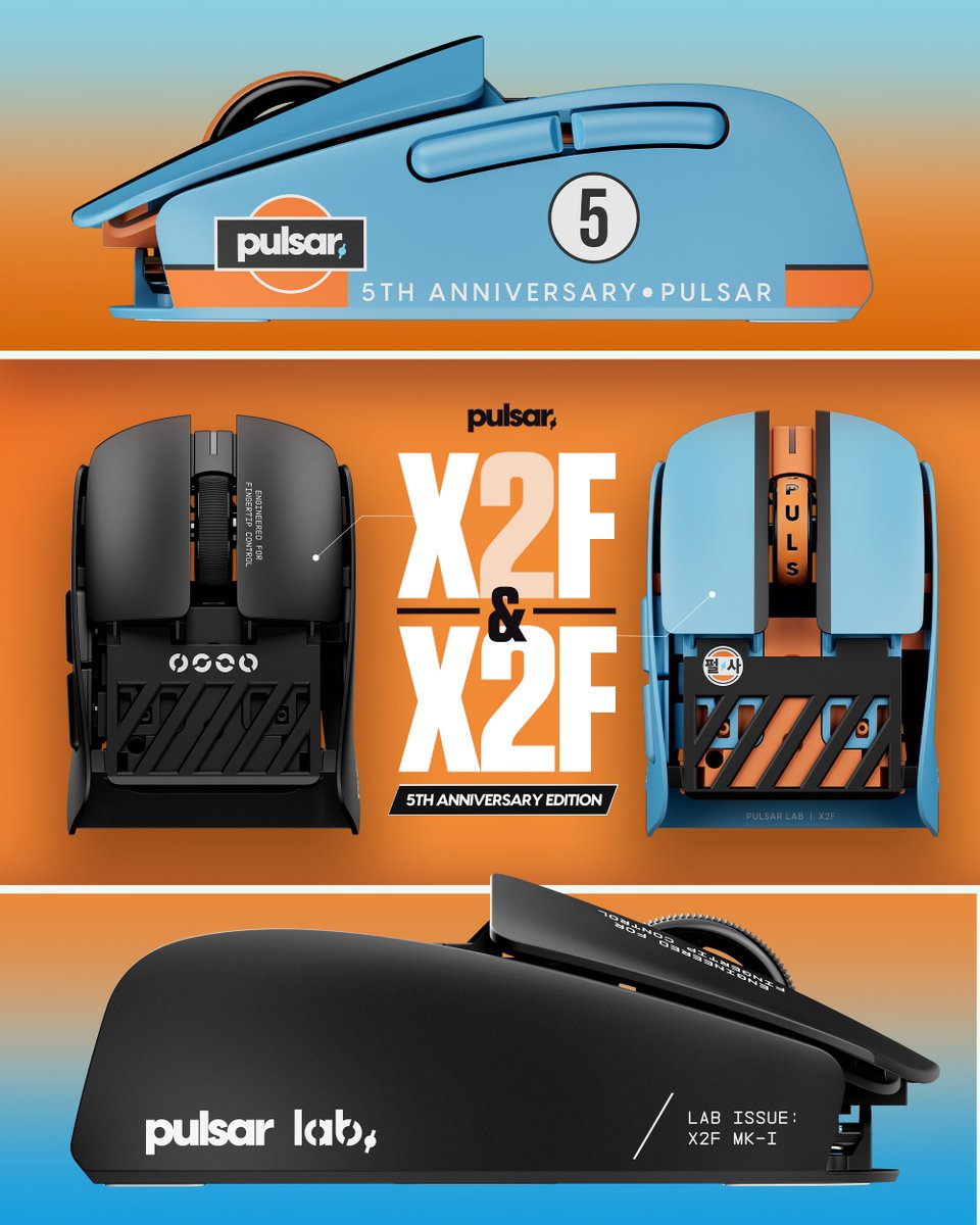 It’s our 5th Anniversary today! Thank you for being part of the journey, and we're celebrating with something special 🥳

The Pulsar X2F Launch &amp; 5th Anniversary Editions are now LIVE for pre-order on pulsar.gg!

Launch Edition
- Individually hand-numbered
- Fewer