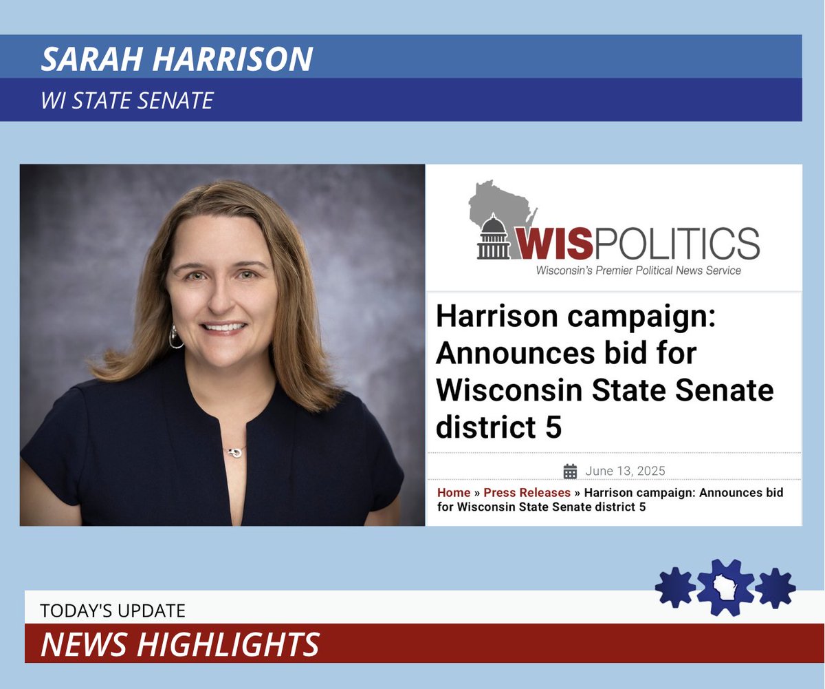 ICYMI: I'm running to unseat Rob Hutton in State Senate District 5. Together, we will flip this seat.

Like you, I'm pissed off about politics at the national level and in Wisconsin, and I'm ready to fight for you.

Learn more at sarahforwi.com.

wispolitics.com/2025/harrison-…