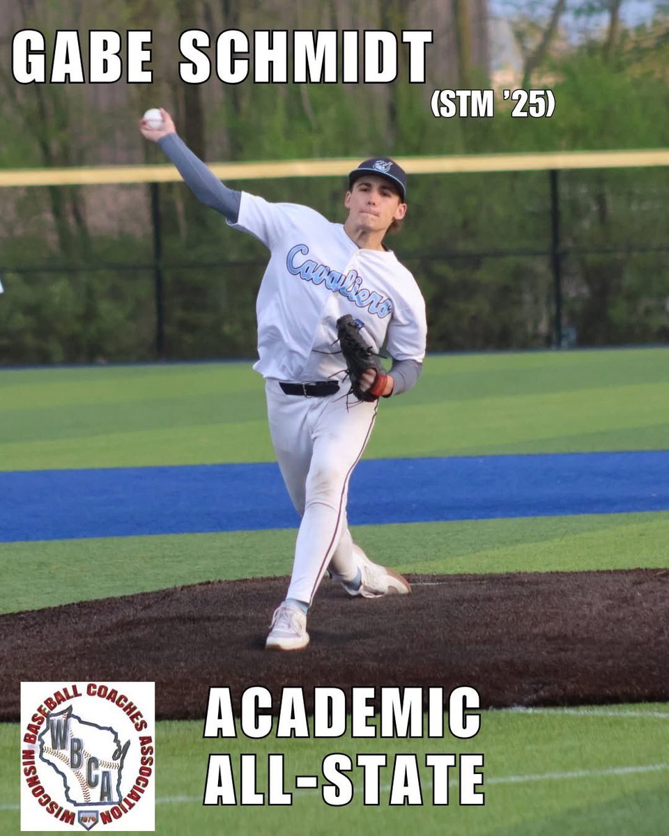 Congrats to Gabe Schmidt (STM '25) on earning 2025 Wisconsin Baseball Coaches Association (WBCA) All-District recognition along with Academic All-District &amp; Academic All-State…way to go Gabe!