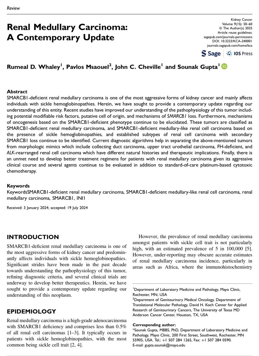 Here is an update on medullary RCC. Thank you <a href="/PavlosMsaouel/">Pavlos Msaouel</a> for your tremendous contribution to this article and thanks to <a href="/MichelleDunno17/">Michelle_Hirsch (Donovan)</a> for the invitation 

Open access at: journals.sagepub.com/doi/full/10.32…