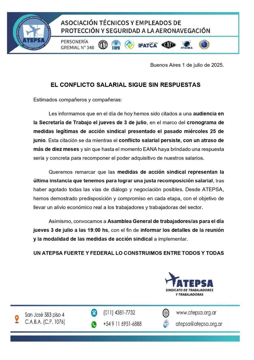 Reunión en Secretaria de Trabajo entre EANA y ATEPSA en el marco del Art272/06 ✍🏻