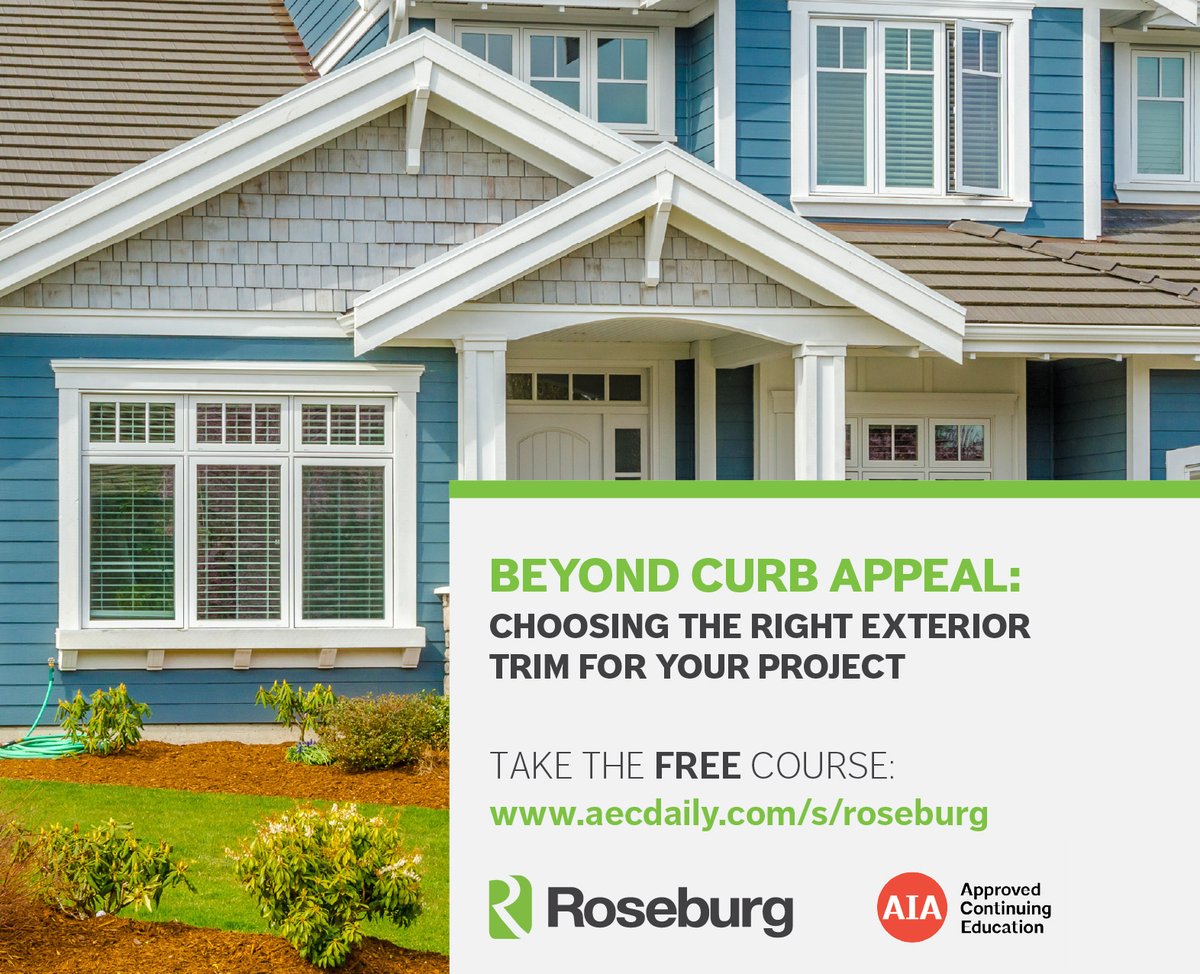Looking to get your continuing education credits (CEUs)? Roseburg is sponsoring a new (and free!) educational course on choosing the right exterior trim for your next project. Learn more and sign up for the course here: aecdaily.com/s/roseburg