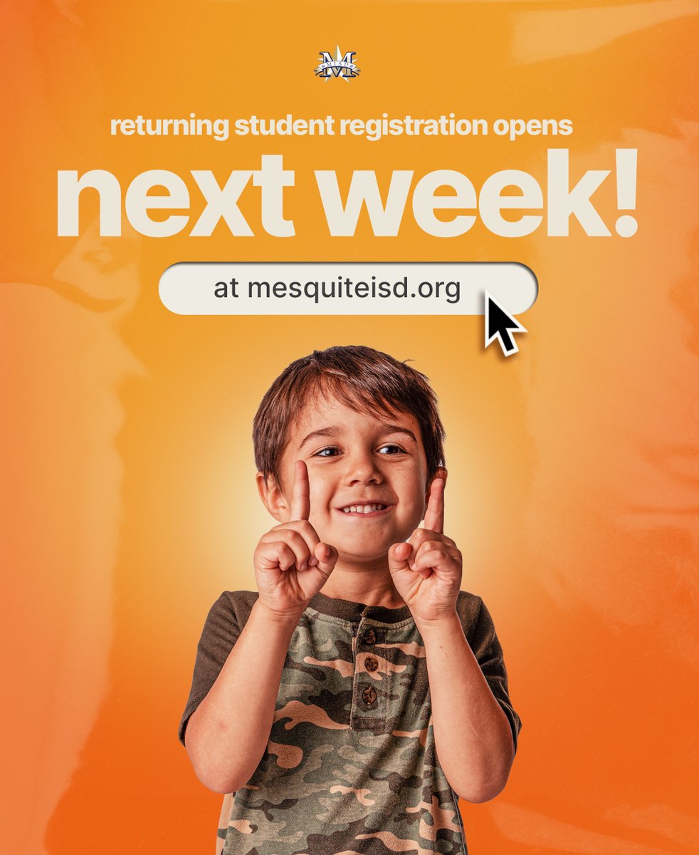 mesquiteisdtx's tweet image. Returning student registration opens next week! We can't wait to welcome your MISD student back for the new school year!
If you are new to the district, you can complete your online registration at mesquiteisd.org/enrollment