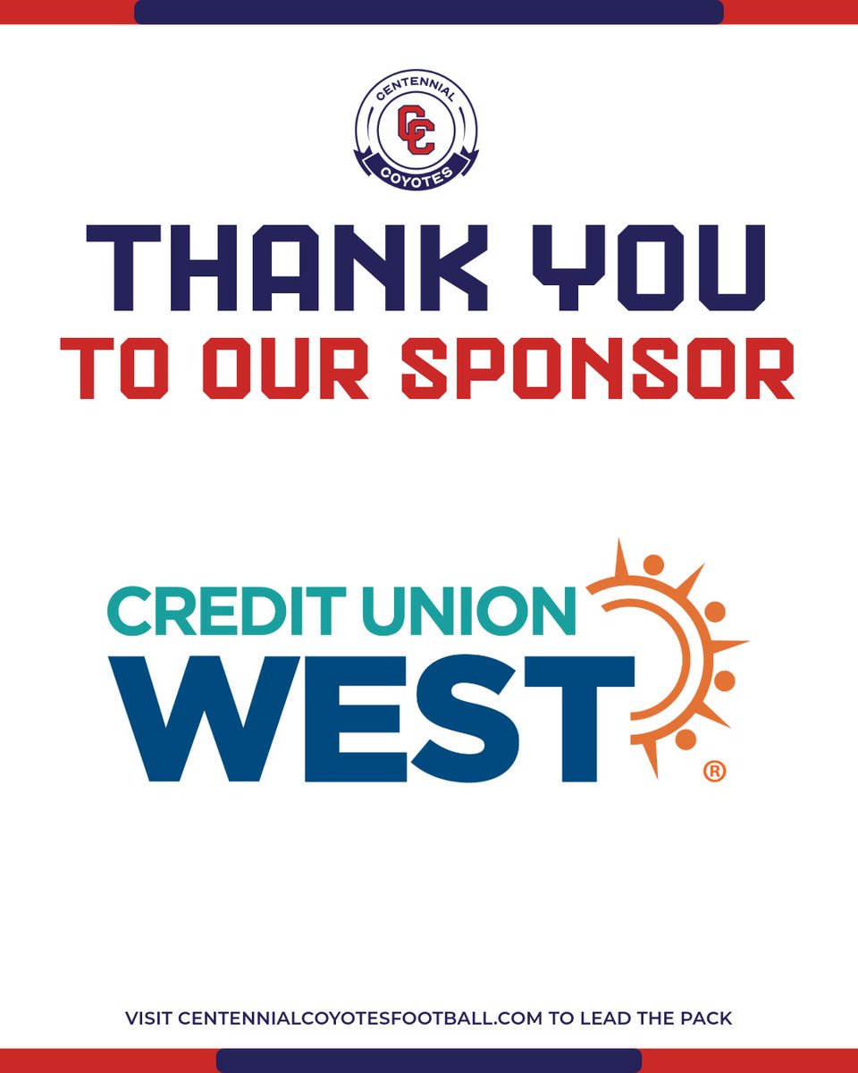 Centennial Coyotes Football (@cehsfootball) on Twitter photo Helping us stack wins AND savings ๐ธ๐ฅ <a href="/CreditUnionWest/">Credit Union West</a> is all about growth on the field and in life. #CoyoteCash Helping us stack wins AND savings ๐ธ๐ฅ <a href="/CreditUnionWest/">Credit Union West</a> is all about growth on the field and in life. #CoyoteCash