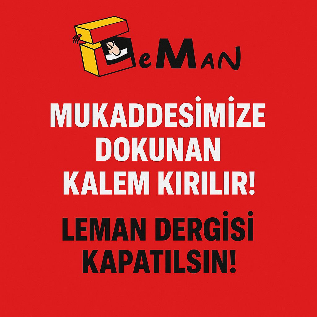 Allah'ın laneti kâfirlerin üzerine olsun !!! 
Bugün Leman Eman da dilese gözünün yaşına bakmayın!!!

#lemandergisikapatılsın 
#LemanDergisiKAPATILSIN