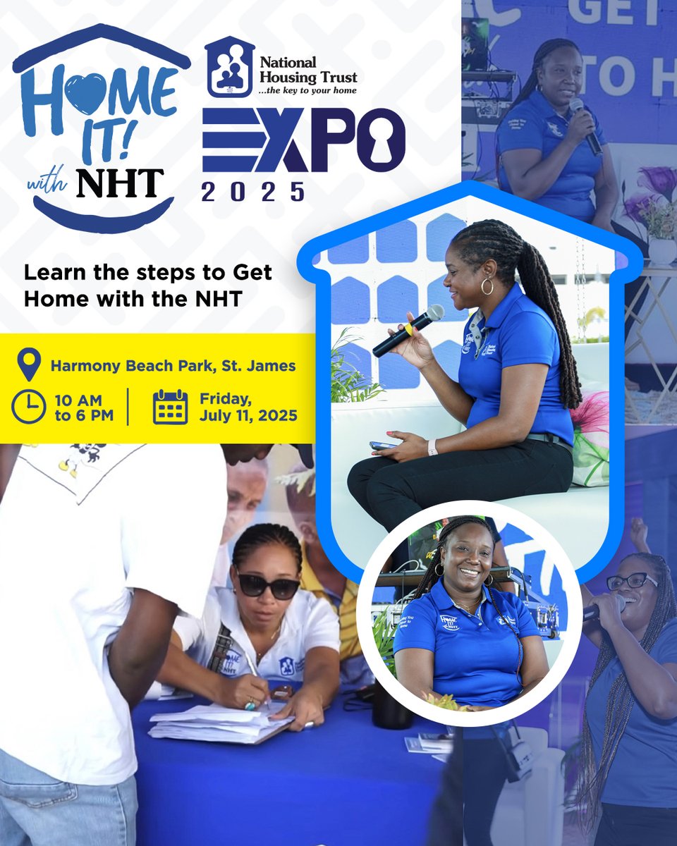 📍 Montego Bay!
HomeIt Expo lands at Harmony Beach Park on July 11, 2025!

🔑 Expert advice
📝 Application guidance
🏠 Real help, real talk, real steps

Tag someone who needs to be there. Let’s #GetHomeWithNHT
#HomeItWithNHT #NHTJamaica #RealEstateJA #MoBay