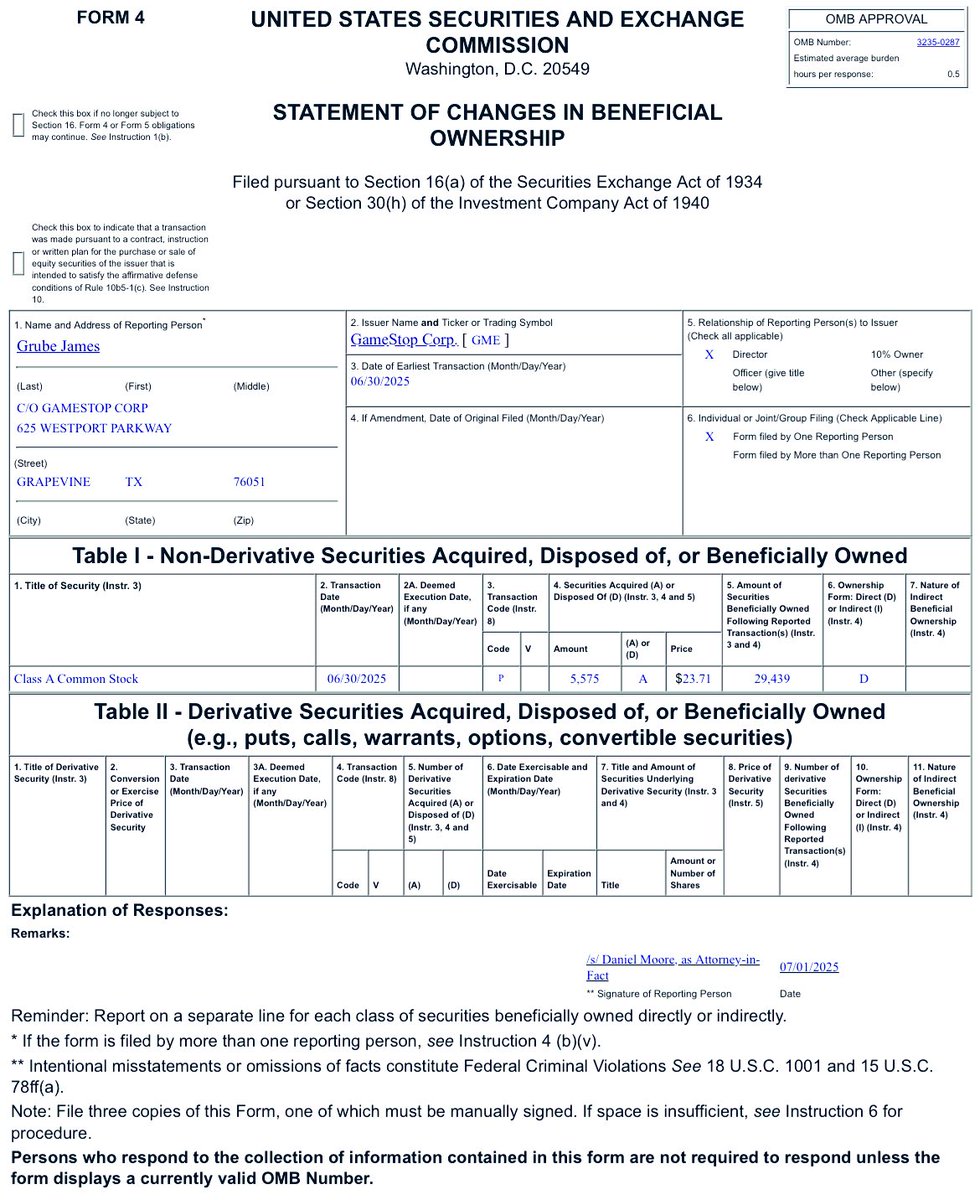 ReesePolitics's tweet image. BREAKING: GAMESTOP INSIDER JAMES GRUBE BUYS 5,575 SHARES 🚨 $GME