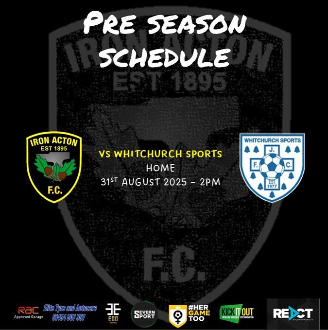 Iron Acton Women (@ironactonwomen) on Twitter photo Delighted to announce the addition of another pre season fixture as we host last seasons GCWFL Division one champions <a href="/WhitchurchLFC/">Whitchurch Ladies FC</a>
The tie will be played on August 31st and will conclude our pre season fixtures. Delighted to announce the addition of another pre season fixture as we host last seasons GCWFL Division one champions <a href="/WhitchurchLFC/">Whitchurch Ladies FC</a>
The tie will be played on August 31st and will conclude our pre season fixtures.