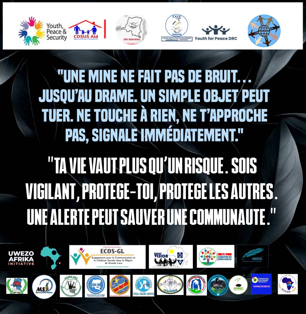 COSUSAid/Urgences_Relèvement_Développement (@cosusaid) on Twitter photo Sensibilisation pour la prévention contre les dangers des mines anti personnels et autres engins explosifs dans le contexte de crise marqué par des conflits armés à l'Est de la RDC.
Les enfants et Femmes en milieu urbain et agricole sont plus exposés. <a href="/RDC_JPS/">𝐂𝐨𝐚𝐥𝐢𝐭𝐢𝐨𝐧 𝐂𝐨𝐧𝐠𝐨𝐥𝐚𝐢𝐬𝐞 𝐉𝐏𝐒</a> <a href="/peace_drc/">Youth for Peace DRC</a> Sensibilisation pour la prévention contre les dangers des mines anti personnels et autres engins explosifs dans le contexte de crise marqué par des conflits armés à l'Est de la RDC.
Les enfants et Femmes en milieu urbain et agricole sont plus exposés. <a href="/RDC_JPS/">𝐂𝐨𝐚𝐥𝐢𝐭𝐢𝐨𝐧 𝐂𝐨𝐧𝐠𝐨𝐥𝐚𝐢𝐬𝐞 𝐉𝐏𝐒</a> <a href="/peace_drc/">Youth for Peace DRC</a>