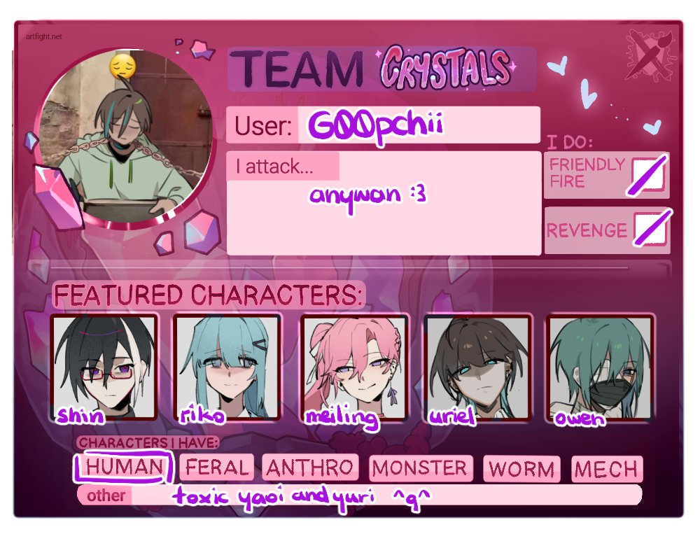 a1d8e2316745's tweet image. happy artfight season im on team crystals this year lets all play and have fun together ^_^