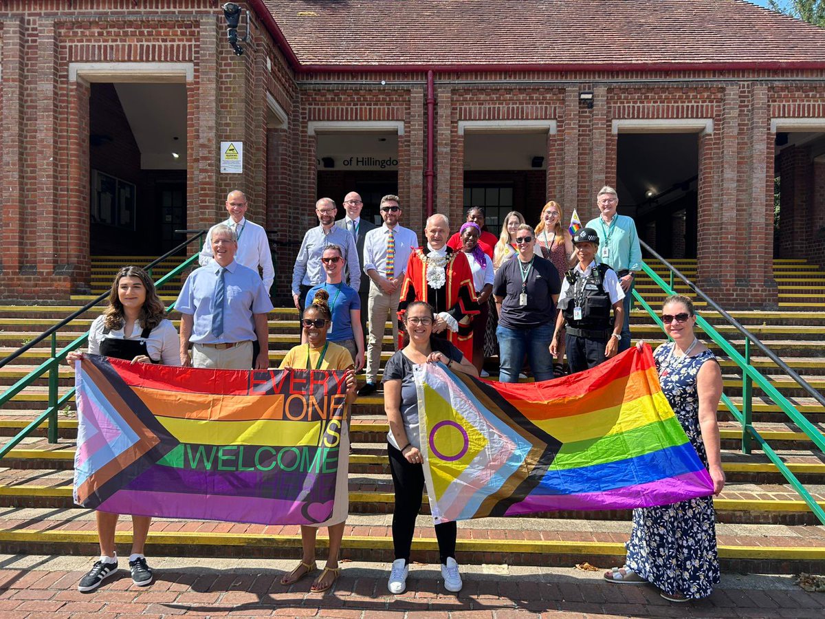 HillingdonMayor's tweet image. Pride flag raising on the civic centre forecourt earlier today.