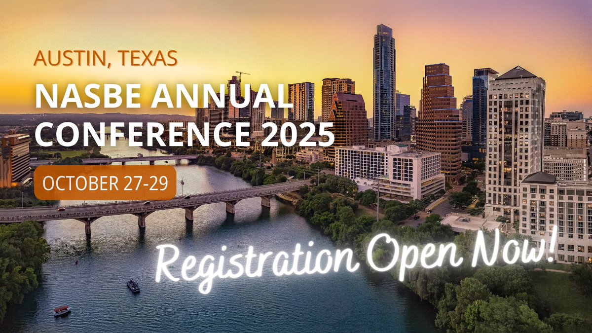 📣 Registration for <a href="/NASBE/">NASBE</a>'s Annual Conference is now OPEN!📣  Register early for a reduced price!    We'd love to see you in Austin this October 27-29! #NASBE25 Learn more and register 👉 nasbe.org/event/annual-c…
