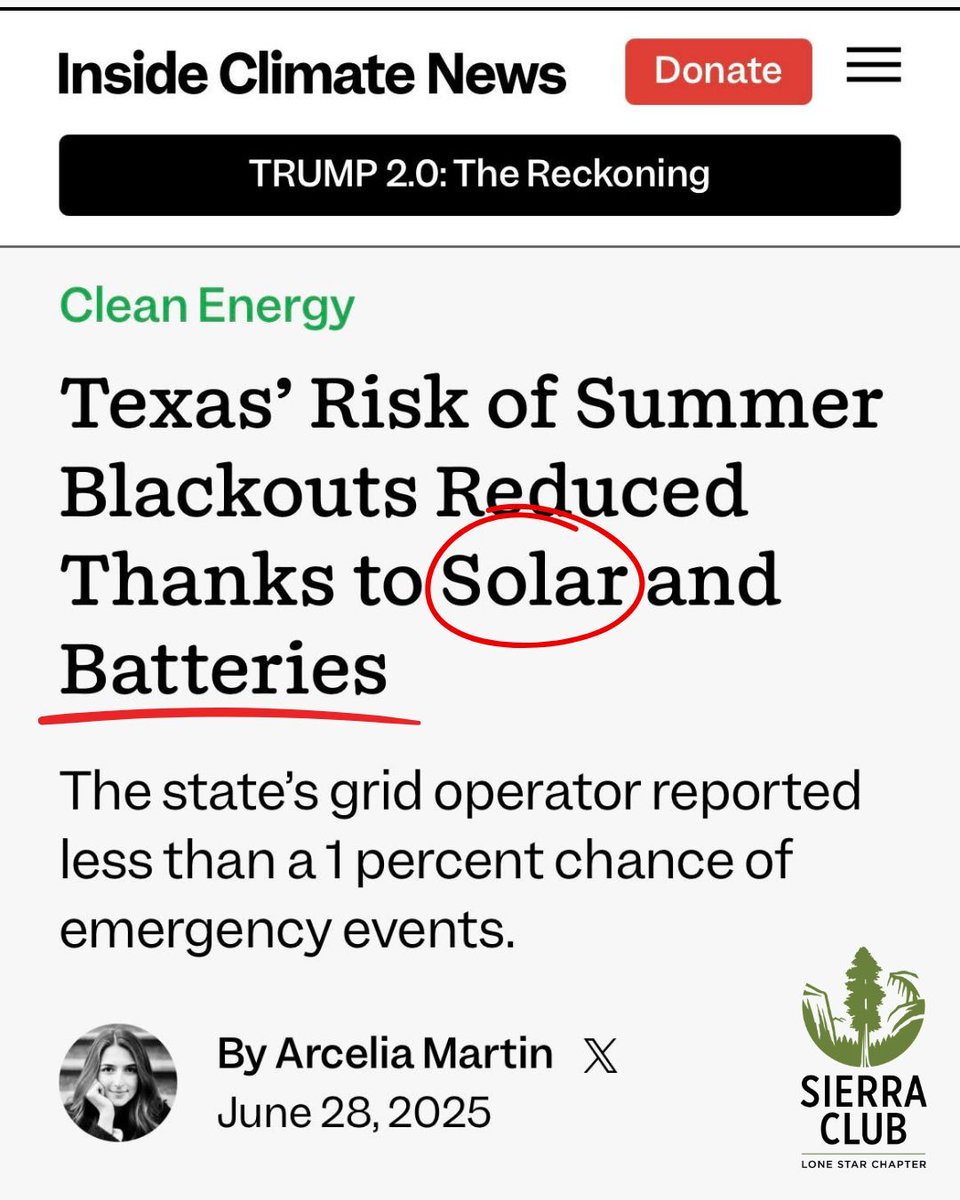 TexasSierraClub's tweet image. ERCOT says: #TXGrid is in good shape not because of gas, but because of solar and battery storage. A healthy grid is a grid with renewables.
🔗 bit.ly/3G3wfww
Tell your rep: Vote against upping renewable prices to pay for billionaire tax cuts! sc.org/budgetbill