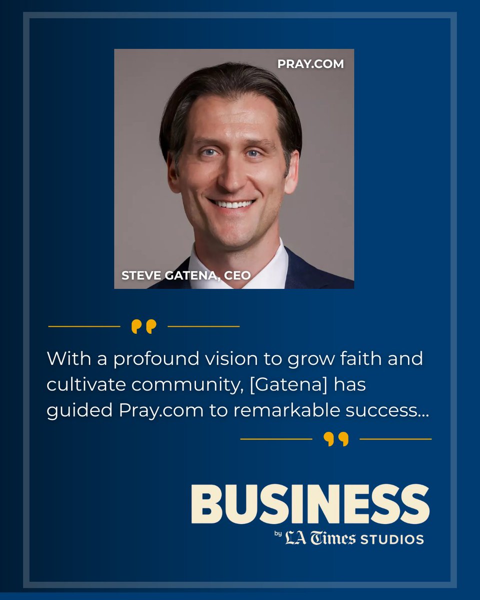 alrc's tweet image. Featured in the June 2025 edition of the @latimesbusiness Magazine, @pray Founder and CEO Steve Gatena was celebrated among top local business leaders.
Achievements mentioned: Pray, one of the "fastest growing mental health apps."
Print Article: bit.ly/4enzAmP