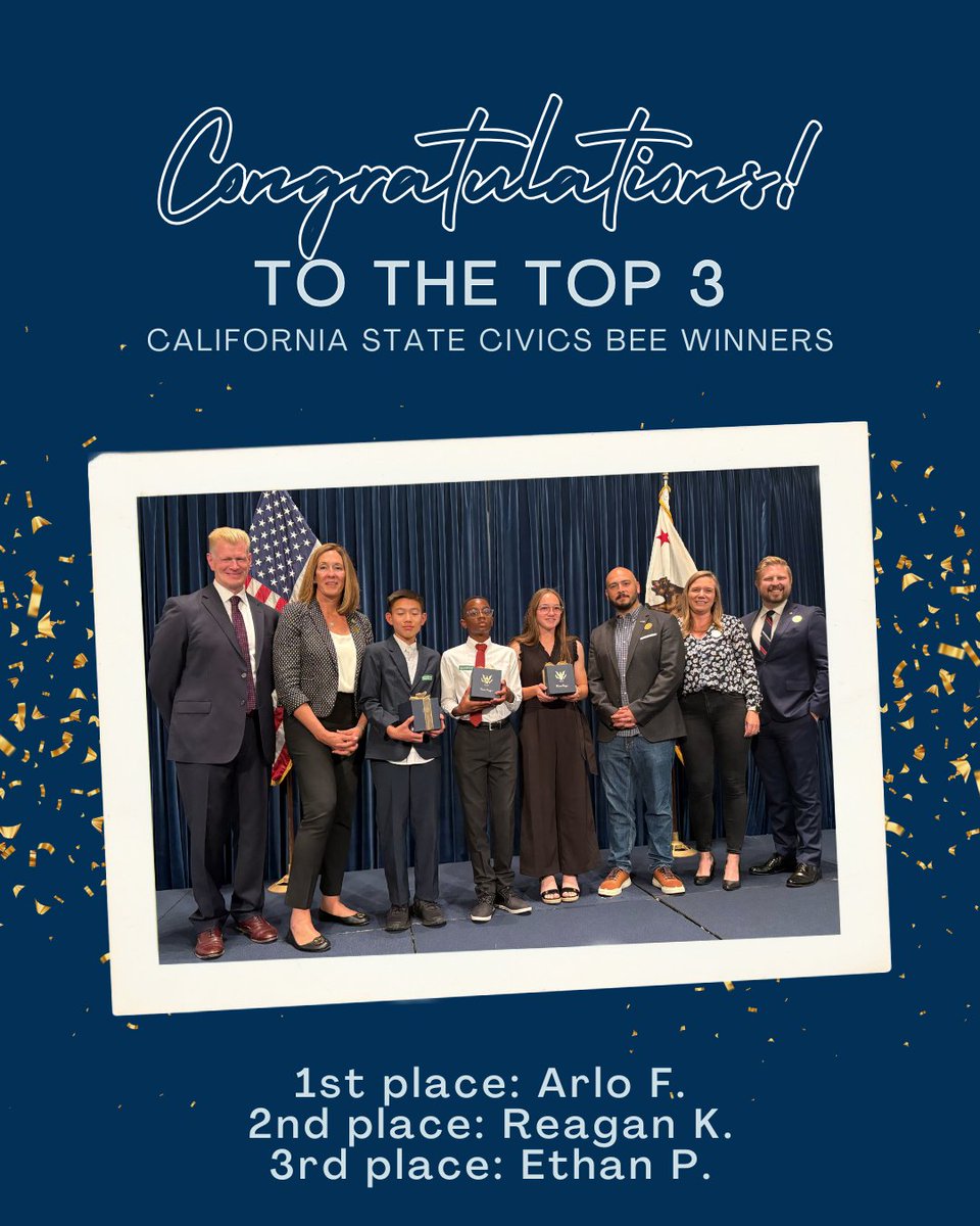 RonaldReaganEDU's tweet image. Congratulations to Arlo, the California State Civics Bee Champion, who will go on to compete in the National Civics Bee in Washington, DC! We also applaud the second- and third-place winners & all the outstanding students who competed! @CivicsBuzz @USCCFoundation