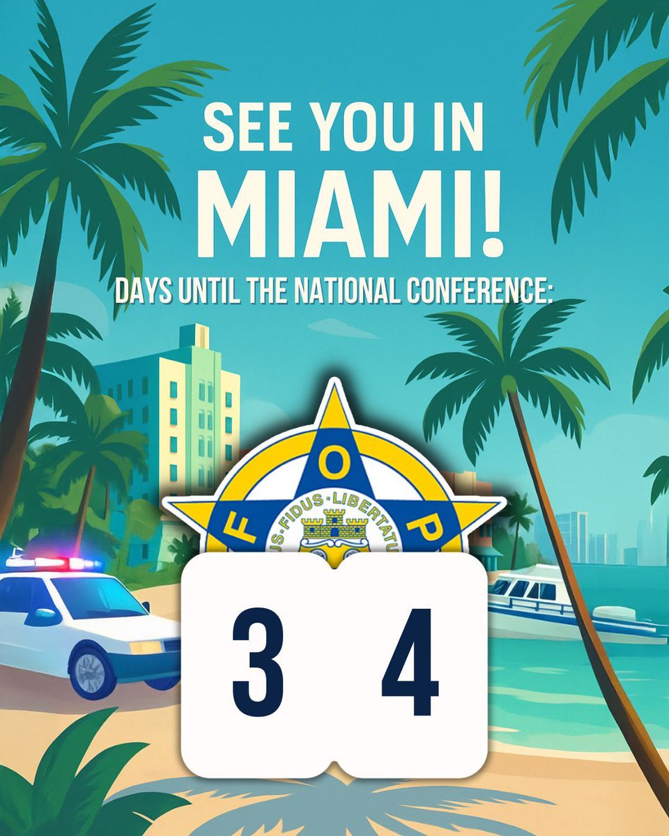 GLFOP's tweet photo. 📅 One month out.
The sun, the sand, the unity—it’s almost time.
The 67th Biennial National Conference is coming.

Get ready. See you in Miami.
#FOPMiami2025 #CountdownToConference #SeeYouInMiami #LawEnforcementStrong https://t.co/uLENROlWM4