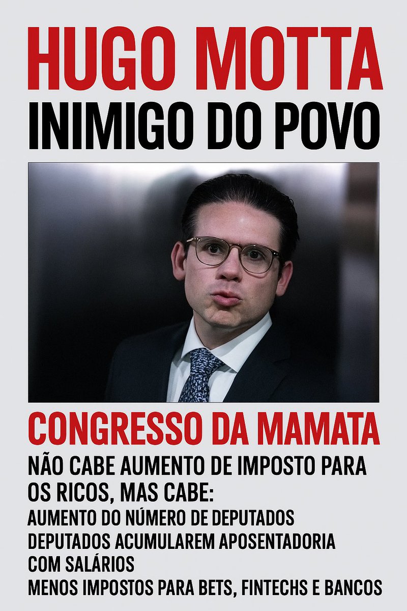 joaodomenech's tweet photo. Esse inimigo do povo não pode mais se reeleger. 

HUGO MOTTA TRAIDOR
CONGRESSO DA MAMATA
CONGRESSO INIMIGO DO POVO 
RICOS PAGUEM A CONTA https://t.co/mjmwJYvK5p