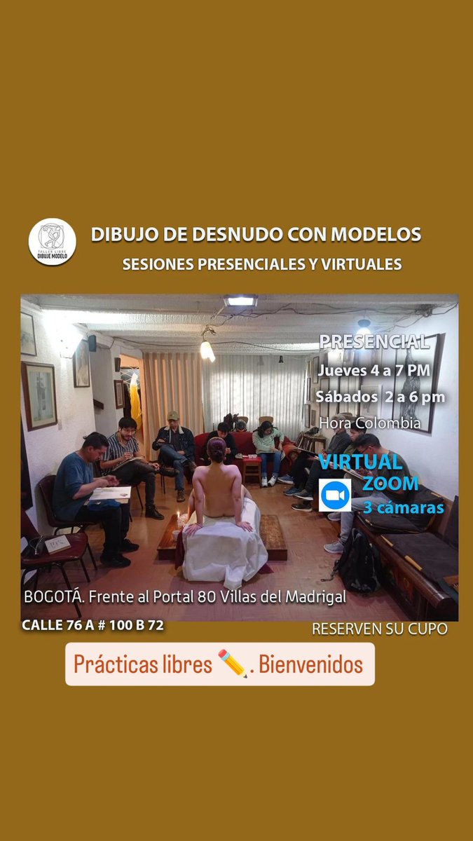 DIBUJEMODELO's tweet photo. Prácticas de dibujo de figura humana con modelos. Bienvenidos todos. No sé necesita tener experiencia en dibujo: maestra guía.
Únanse presencial en Bogotá o virtual por Zoom ✏️#dibujo #figurahumana #taller #dibujo https://t.co/ibNBM5T7o2