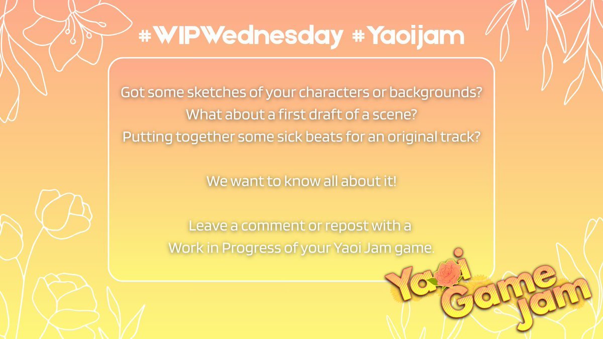 Working on something for Yaoi Game Jam?

👀 We want to know all about it!

⤵️ Leave a comment or repost with a Work in Progress of your game.

#WIPWednesday #YaoiJam
