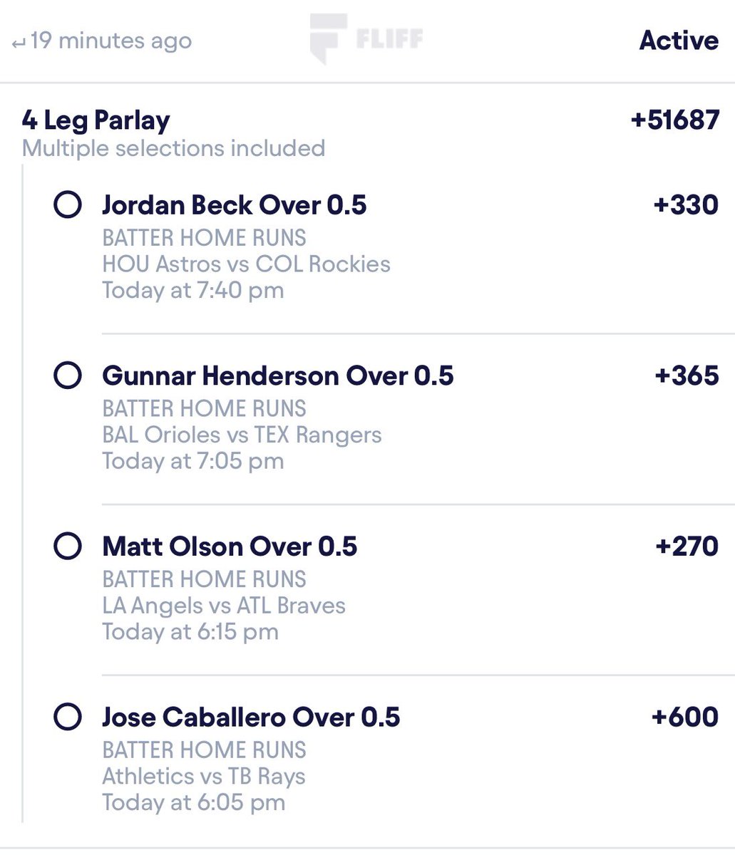 Beat the Spread (@webeatthespread) on Twitter photo F*** it
+51687 HR parlay ⚾️ 🚀 F*** it
+51687 HR parlay ⚾️ 🚀