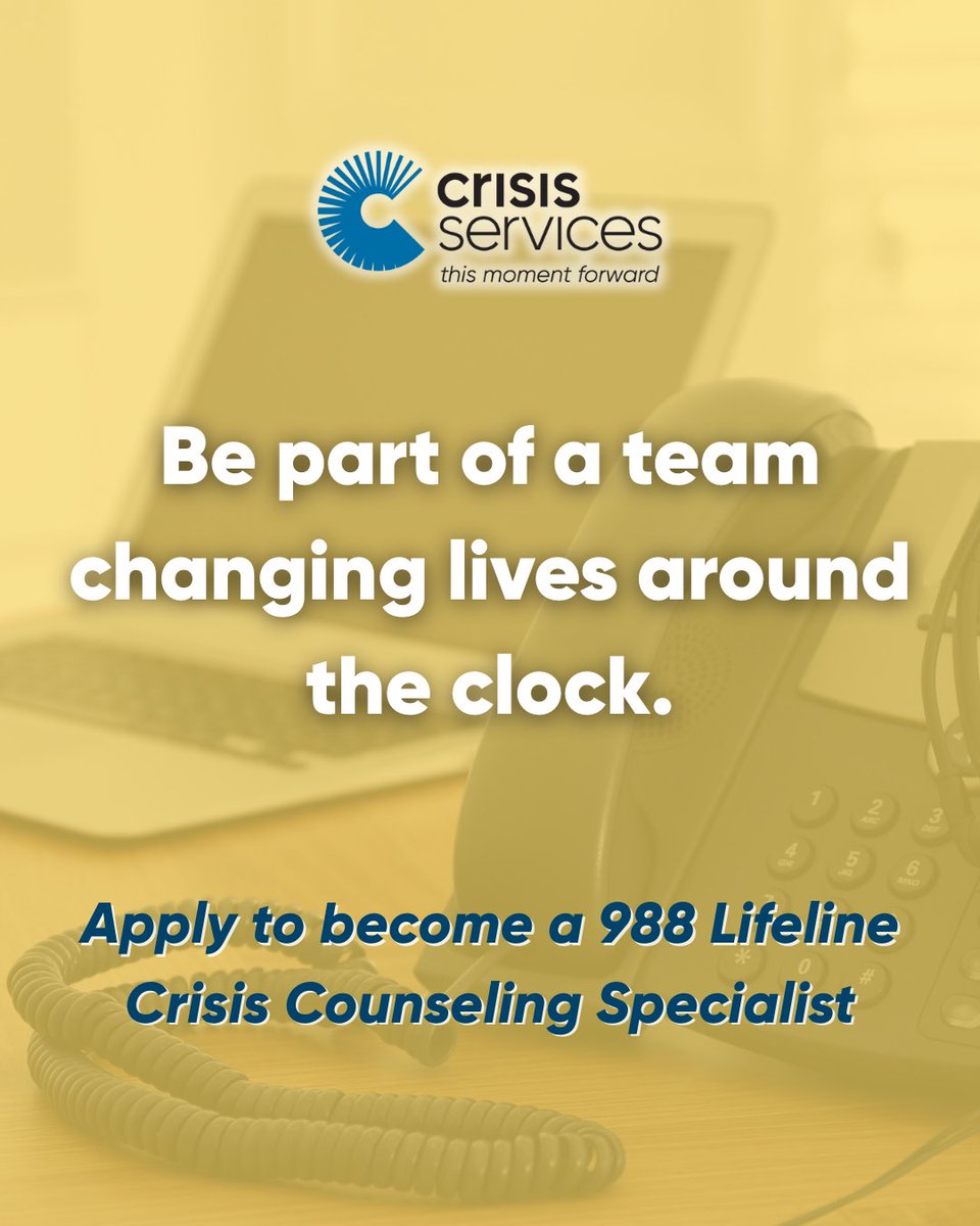 Crisis Services' mission is dedicated to providing guidance and hope to those facing crisis in our community. As a 988 Lifeline Crisis Counseling Specialist, you are doing just that.

Join the Crisis Services team: crisisservices.org/employment/

#MentalHealthSupport #BuffaloNY