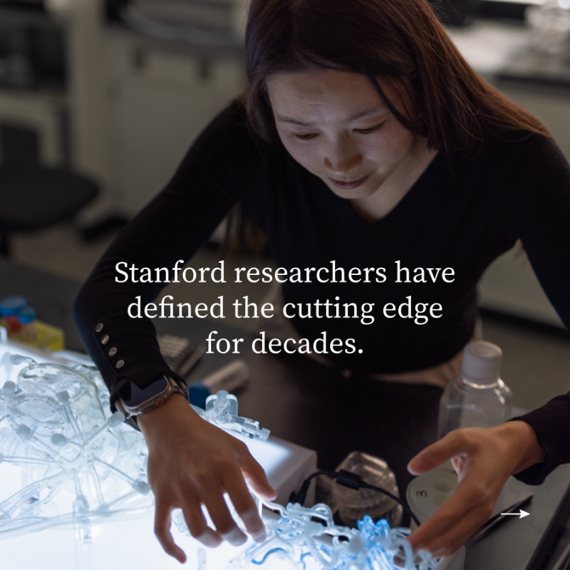 Stanford's tweet photo. Groundbreaking innovations that begin in Stanford labs flow freely into private industry to improve human well-being, fuel the economy, and strengthen American competitiveness. 🔬
