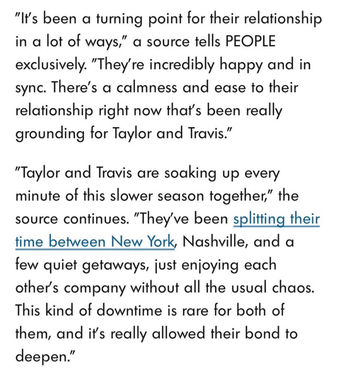 🚨| A source talks to PEOPLE about Taylor Swift and Travis Kelce’s relationship:

“It’s been a turning point for their relationship in a lot of ways, They’re incredibly happy and in sync. There’s a calmness and ease to their relationship right now that’s been really grounding for