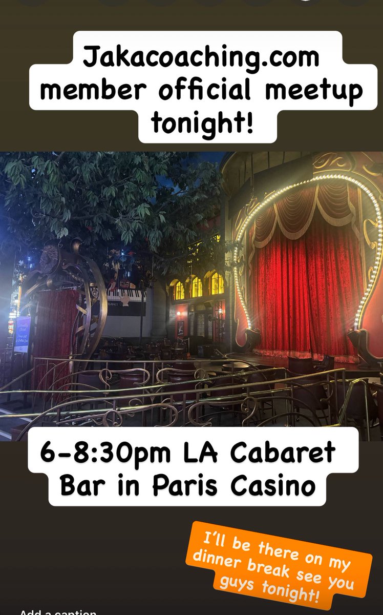 Faraz Jaka (@farazjaka) on Twitter photo Official <a href="/jakacoaching/">Jakacoaching ๐</a> member meetup tonight.
La Cabaret Bar 6-8:30pm in Paris casino.
See you guys there, if still in day 3 (25bbs) will still be there on my dinner break! Official <a href="/jakacoaching/">Jakacoaching ๐</a> member meetup tonight.
La Cabaret Bar 6-8:30pm in Paris casino.
See you guys there, if still in day 3 (25bbs) will still be there on my dinner break!