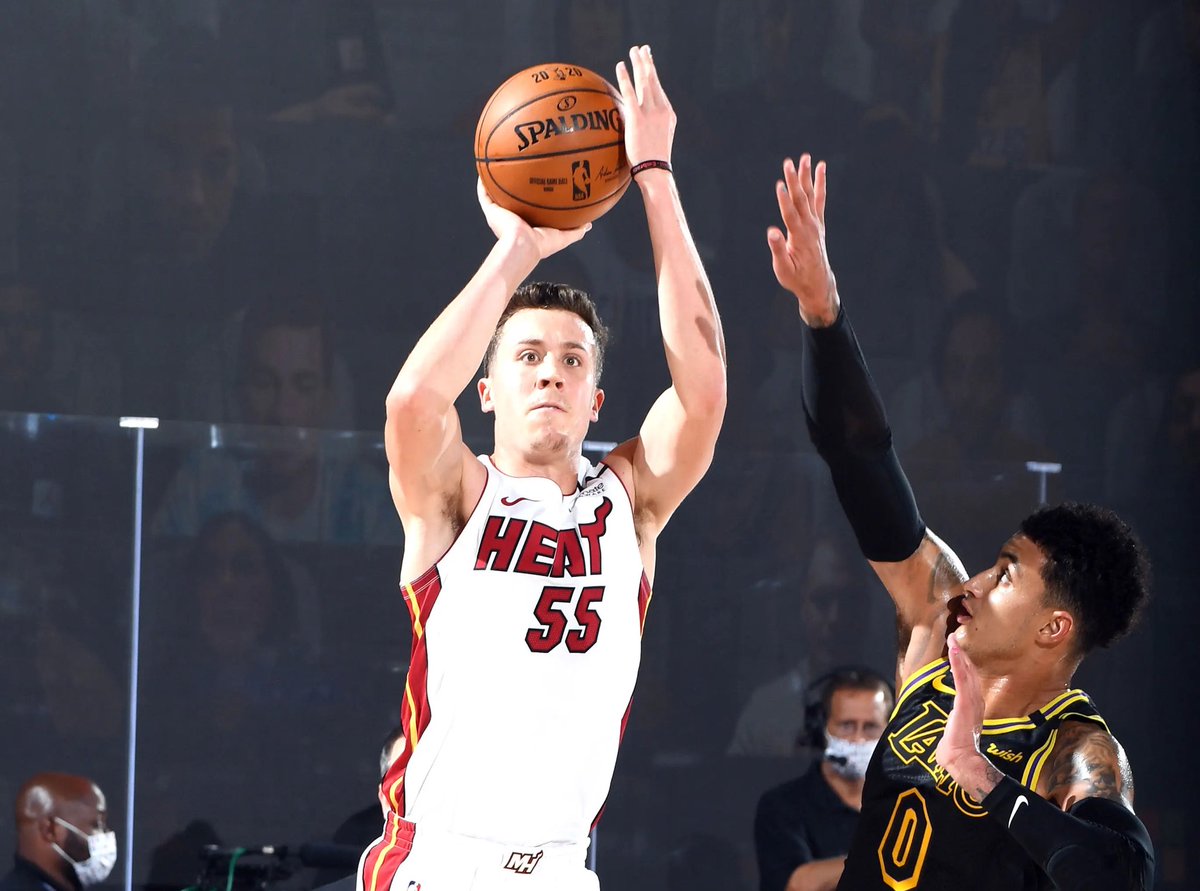 Thank you Duncan Robinson for everything:

- most 3PM in Heat history (1,202)
- most playoff 3PM in Heat history (147)
- most 3PM in a Heat playoff game (8)

Fastest player to reach 200, 300, 400, 500, 600, 700, 800, 900, and 1000 threes.

Greatest shooter in franchise history.
