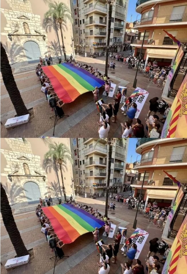 Hui em omplit La Pobla Llarga de colors, front a l'odi i LGTBIQ+fobia ens tindran de cara🏳️‍⚧️🏳️‍🌈, perquè no, no son "xiquillades", comença en un acte així i acaben en pallisses o inclús assasinats