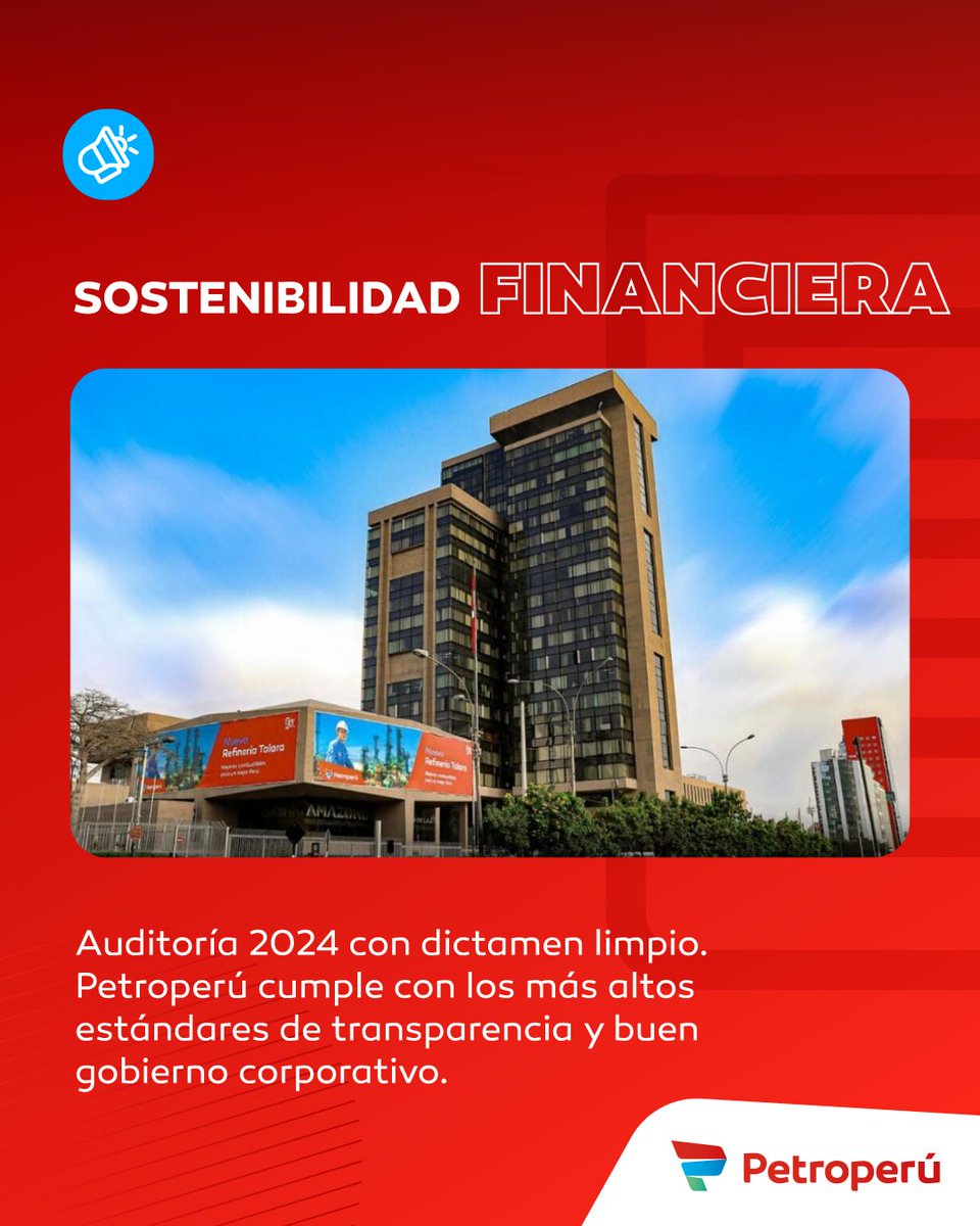 ✅ La auditoría a los estados financieros 2024 de Petroperú, realizada por PwC, concluyó con dictamen limpio. Este resultado refuerza la transparencia y la confianza en nuestra gestión financiera.

📌 Conoce más sobre este importante hito 👉🏼 bit.ly/4kpf1Yp