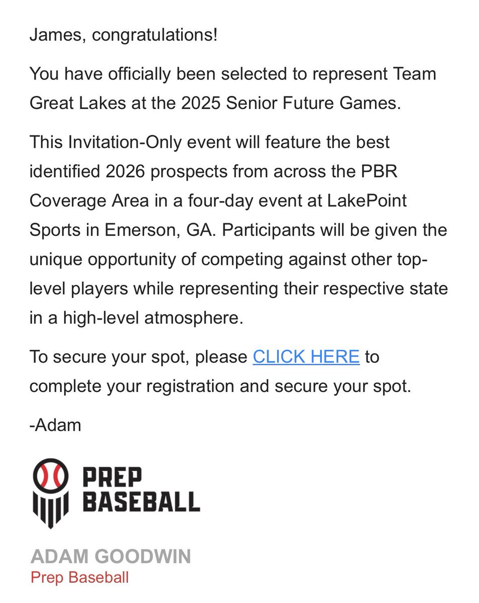 James Nuechterlein (@jamesnuech4) on Twitter photo Thank you <a href="/CoachGoodwinA/">Adam Goodwin</a> and <a href="/PrepBaseballMI/">Prep Baseball Michigan</a> for inviting me to the senior future games! I am excited for the opportunity to compete against the best in the country!
<a href="/DakotaBaseball/">Dakota Baseball</a> <a href="/mikerice02/">Mike Rice</a> <a href="/ProspectsGint/">Prospects 17u Gintner</a> Thank you <a href="/CoachGoodwinA/">Adam Goodwin</a> and <a href="/PrepBaseballMI/">Prep Baseball Michigan</a> for inviting me to the senior future games! I am excited for the opportunity to compete against the best in the country!
<a href="/DakotaBaseball/">Dakota Baseball</a> <a href="/mikerice02/">Mike Rice</a> <a href="/ProspectsGint/">Prospects 17u Gintner</a>