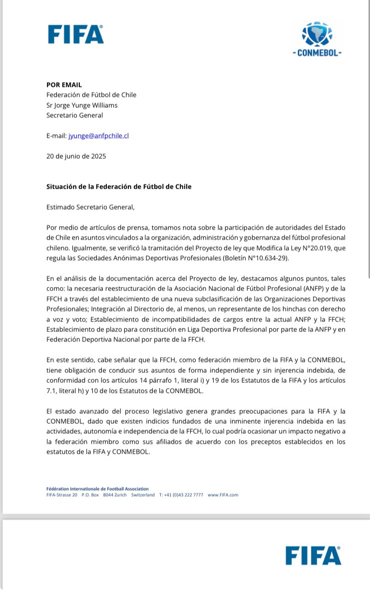 Juan Carlos Silva (@jcsilva_a) on Twitter photo Cono profesor de derecho del fútbol y ex director de la ANFP y la F de Fútbol Chile sostengo que el Proyecto de Ley que perfecciona la regulación de organizaciones deportivas no genera injerencia indebida del Estado ni infringe normas <a href="/fifacom_es/">FIFA (Español)</a> Cono profesor de derecho del fútbol y ex director de la ANFP y la F de Fútbol Chile sostengo que el Proyecto de Ley que perfecciona la regulación de organizaciones deportivas no genera injerencia indebida del Estado ni infringe normas <a href="/fifacom_es/">FIFA (Español)</a>