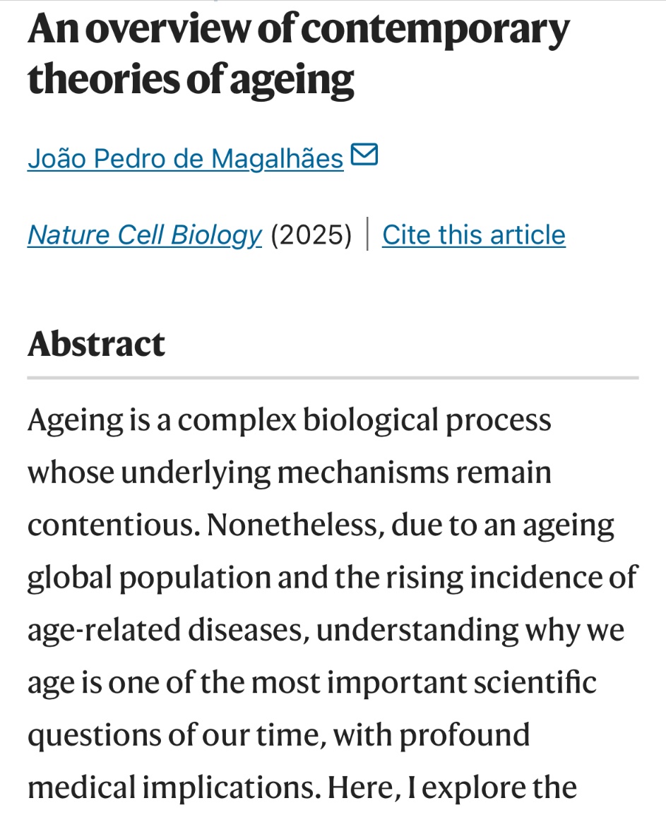 Agingdoc⭐David Barzilai🔔MD PhD MS MBA DipABLM🩺 (@agingdoc1) on Twitter photo An overview of contemporary theories of ageing
<a href="/jpsenescence/">João Pedro de Magalhães</a>
nature.com/articles/s4155… An overview of contemporary theories of ageing
<a href="/jpsenescence/">João Pedro de Magalhães</a>
nature.com/articles/s4155…