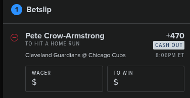 Germinator1978's tweet photo. @Dataman422 @bet_105 @ABLeague_ Replacement 
PCA over .5 home run +470
Risk 1 to win 4.70 https://t.co/gfCtqNnwkG