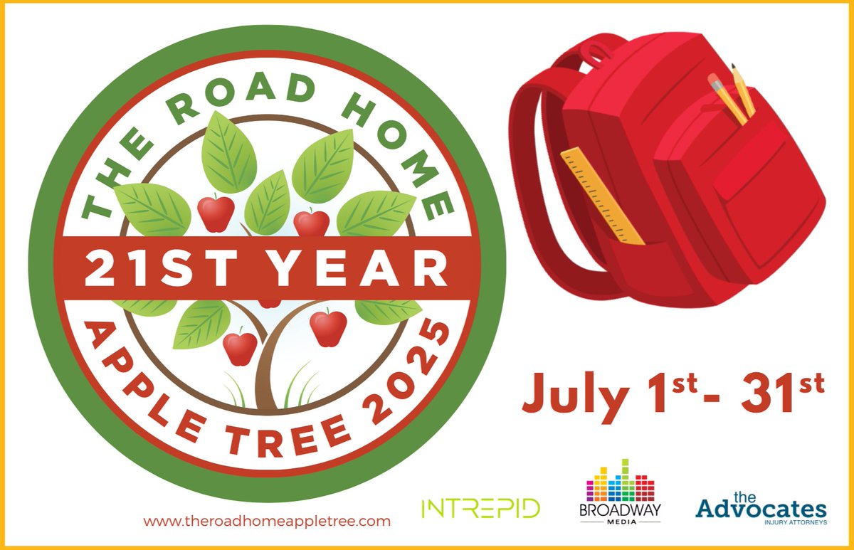 We’re thrilled to partner with Intrepid Agency &amp; The Advocates Injury Attorneys for the 21st Annual Apple Tree program! Join us in providing new back-to-school items for the kids staying at our Family Resource Centers. Head to theroadhomeappletree.com today! 🍎✨🌳