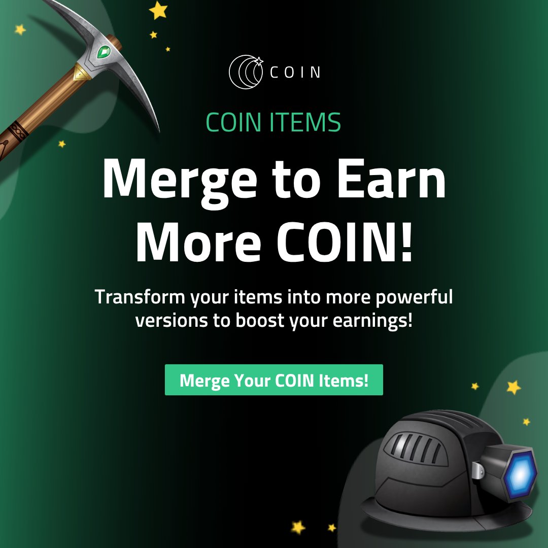 coin_with_us's tweet image. ⚒️ Merge Your Gear. Earn More COIN. 💰
Want stronger items and bigger rewards? Merging is your cheat code. Combine 3 of the same tier to unlock a higher-tier version with powerful perks — from faster Geomining to leaderboard boosts. 🥾⛏️🪖
🎮 Link below to start merging!…