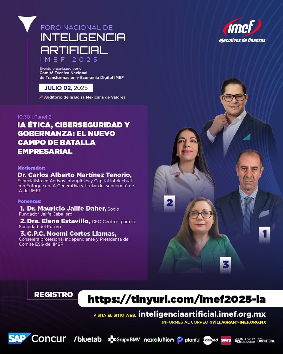 Este 2 de julio, <a href="/elenaestavillo/">elena estavillo</a>, CEO de Centro-i, participa en el Foro <a href="/IMEFOficial/">IMEF Oficial</a>  de IA 💡

Panel: IA ética, ciberseguridad y gobernanza, junto a:
👤 Mauricio Jalife
👤 Noemí Cortés
🎙️ Modera: Carlos Martínez Tenorio

🎟️ Regístrate 👉 tinyurl.com/rtwz53xr

 #Centroi #CDMX