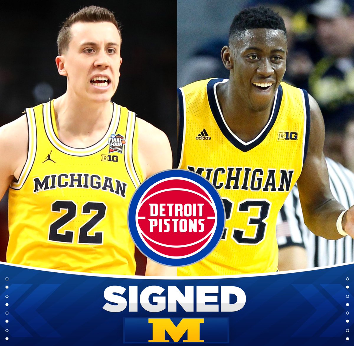 uofmcoverage's tweet image. Former Michigan Wolverines Duncan Robinson and Caris LeVert have signed with the Detroit Pistons
Robinson agreed to a three-year $48 million contract
LeVert agreed to a two-year $29 million contract